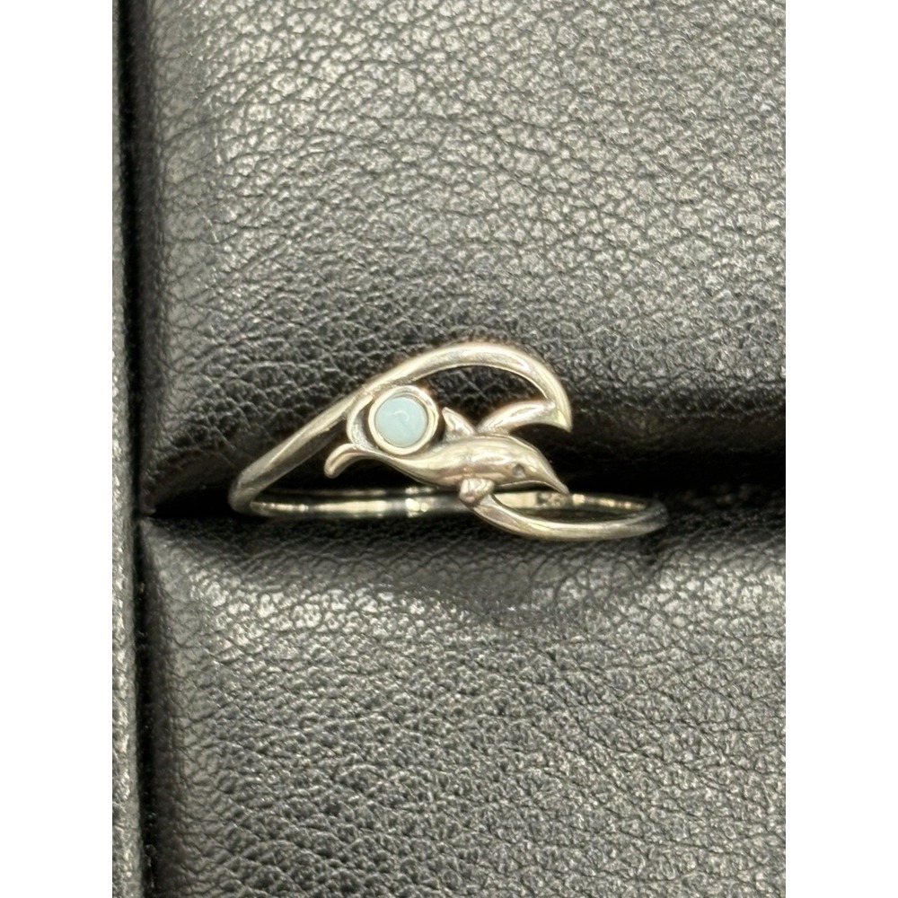 New Condition Sterling Silver Larimar Dolphin Ring Size 7 F9